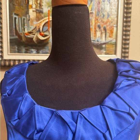 DONNA RICCO NEW YORK Royal Blue Satin Women’s Sleeveless Ruffled Neck Wedding - Picture 13 of 15